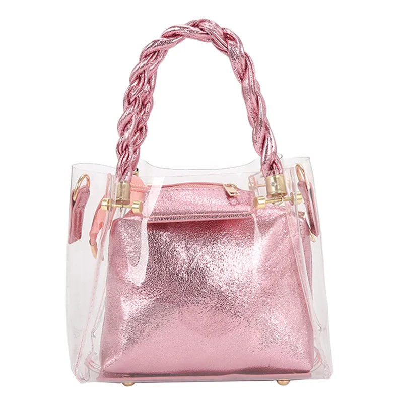 Прозрачная гелевая сумка для женщин 2019 с тканая ручка летняя маленькая цепочка