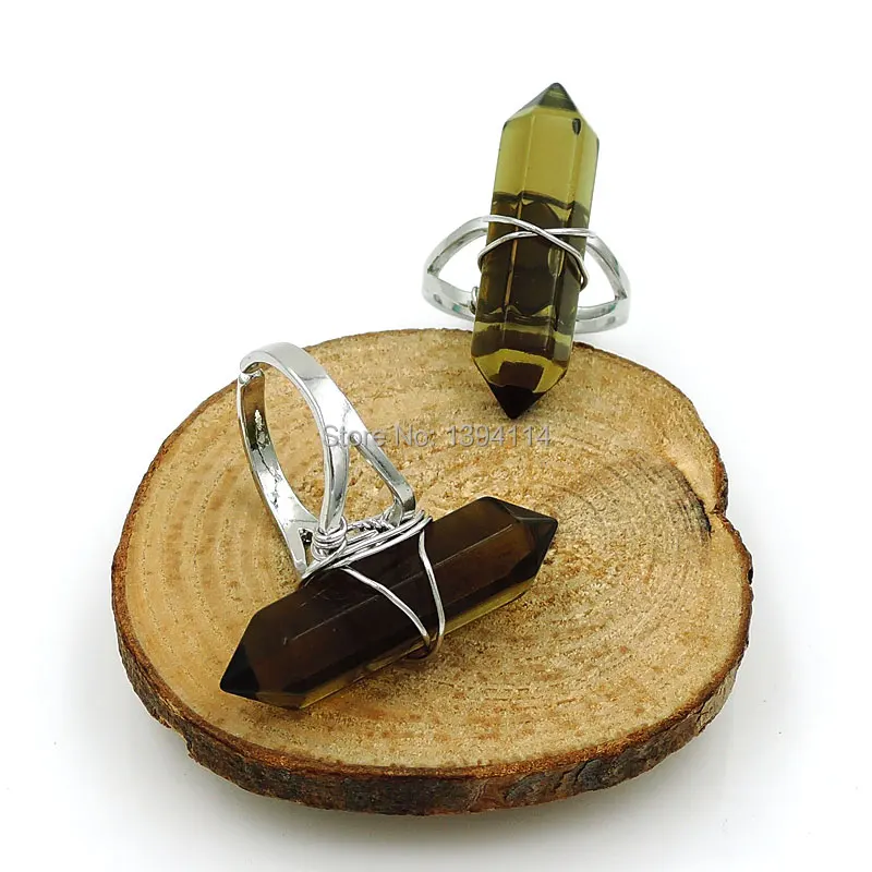 Дым кварцевый кристалл Шестигранная Колонка двойное кольцо с обмотанной