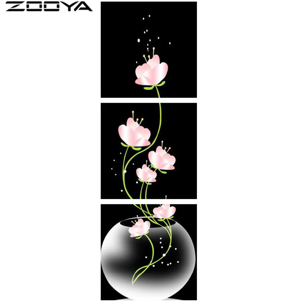 

ZOOYA наклейки на стену Алмазная вышивка триптих Картины DIY Алмазная Живопись Вышивка крестом цветы ваза домашний декор RF1091