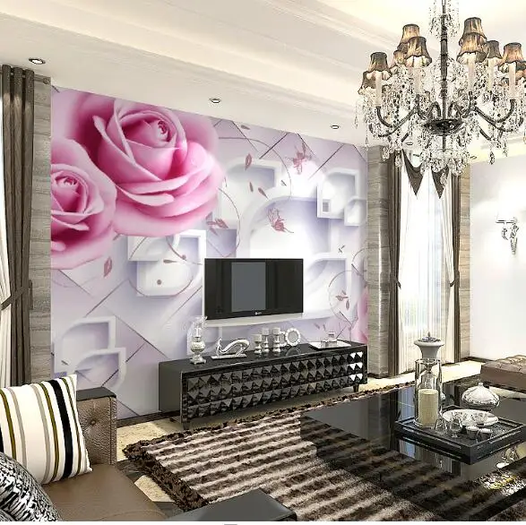 Большой Мураль Настенные обои рельефная розового цвета с цветочным узором