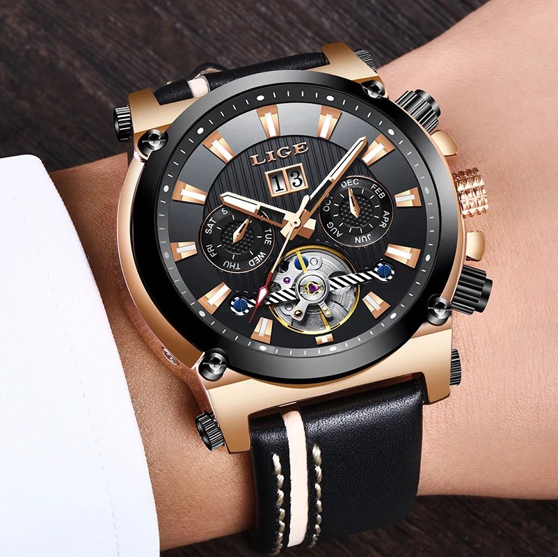 Новые модные мужские часы LIGE Топ бренд класса люкс автоматические механические