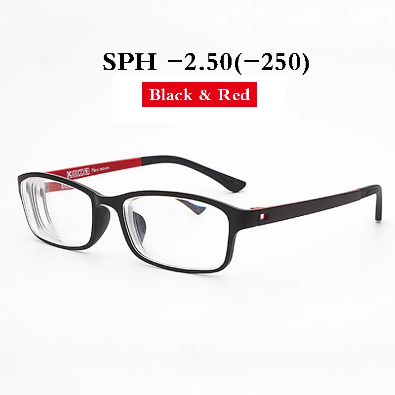 Black Red -2.50 Iboode-0,5~-6,0 диоптрий Ретро близорукие очки для студентов близорукость очки для женщин и мужчин TR90 сверхлегкие очки близорукие очки - Цвет оправы: Black Red -2.50