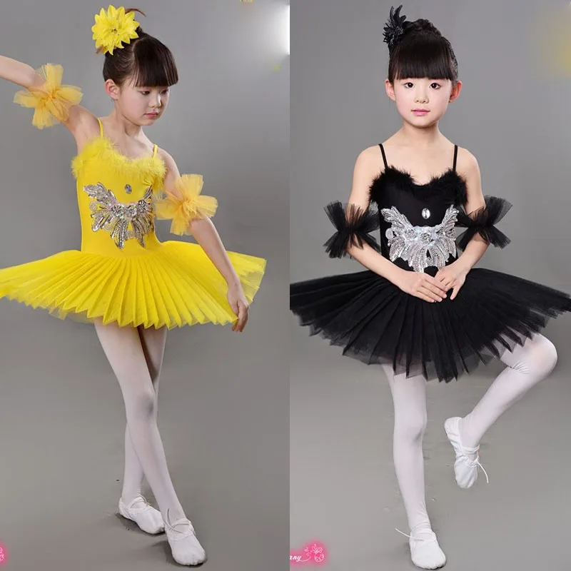 Черное детское балетное платье пачка танцевальные костюмы балетные с лебедем и