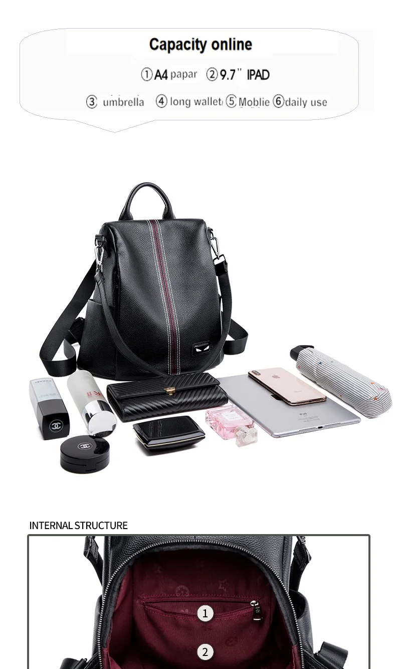 ZOOLER Brand New Genuine Leather Bag Women COW Leather Backpack Elegant Soft School Bag Travel Tote Bags Black Bolsas#YC203