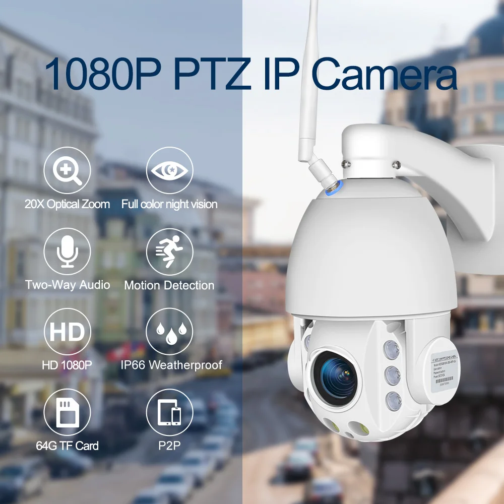 1080P Full HD CCTV камера x20 цифровой зум PTZ IP66 Всепогодная ip-камера двухсторонняя аудио бесконтактная внешняя Wfi беспроводная камера