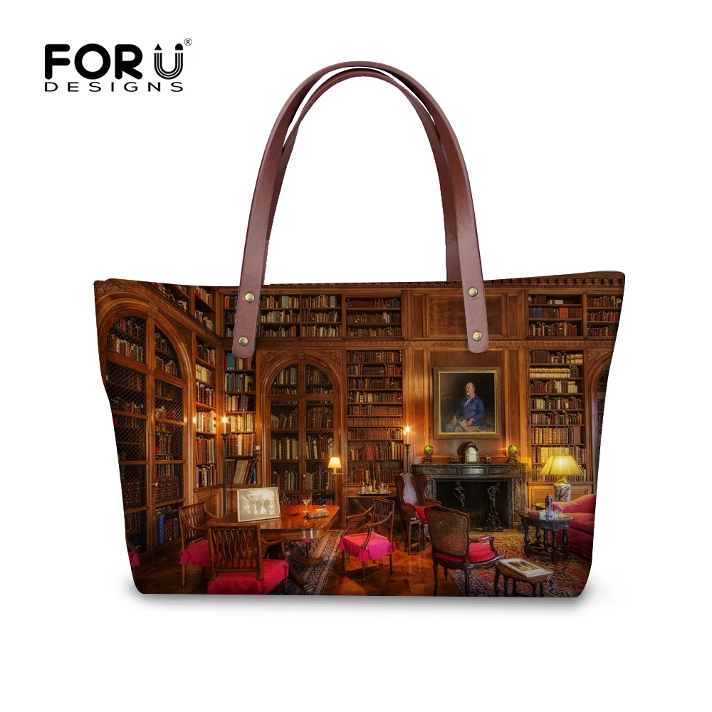 FORUDESIGNS/Винтаж книжные полки в библиотеке печати Для женщин Сумки Сумка тоут сумка