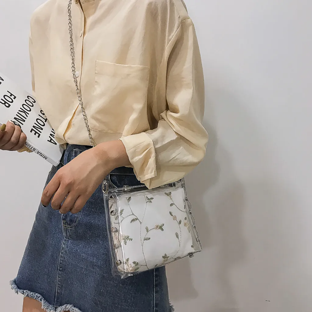 Женская модная повседневная универсальная Прозрачная Кружевная сумка на