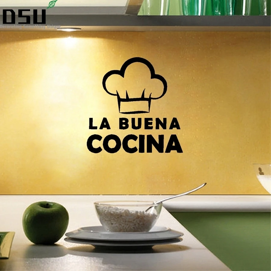 

Наклейки на стену «La Buena Cocina» на испанском языке, милые виниловые наклейки на стену в виде шляпы для приготовления пищи, домашние украшения д...
