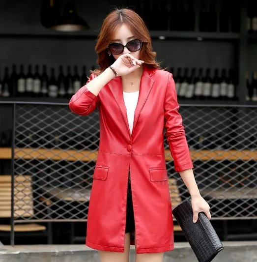 Европейский женский длинный Тренч из искусственной кожи больших размеров