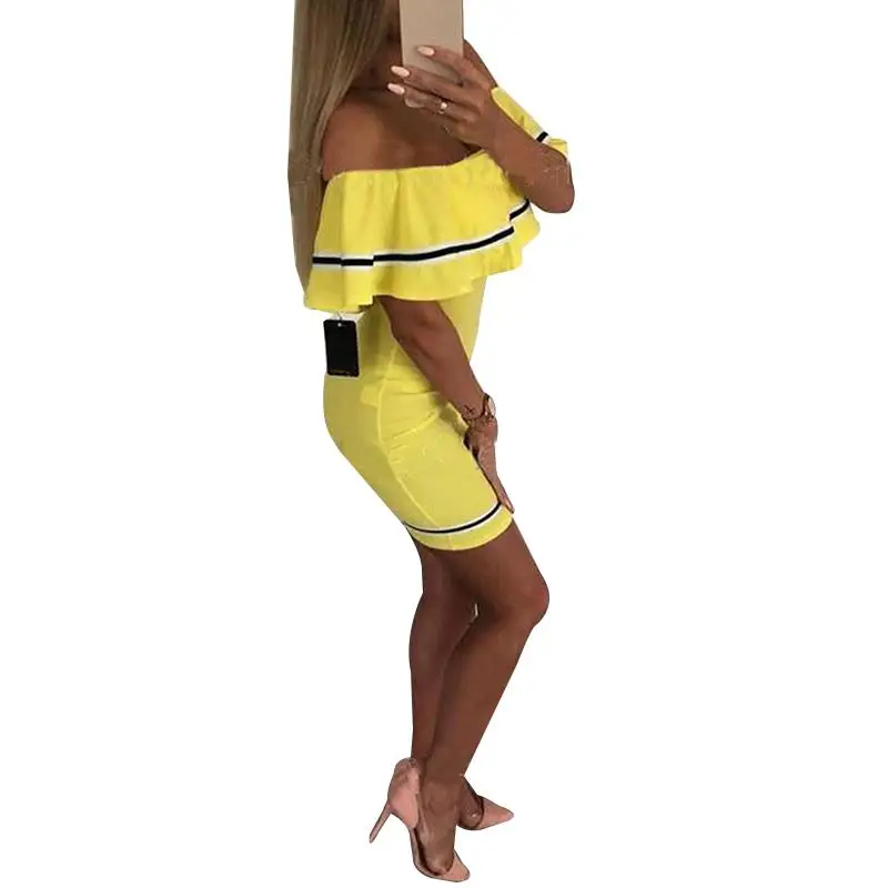 Летние женские пикантные Лоскутные ruffled off shoulder bodycon dress Дамы slash шеи Клубная