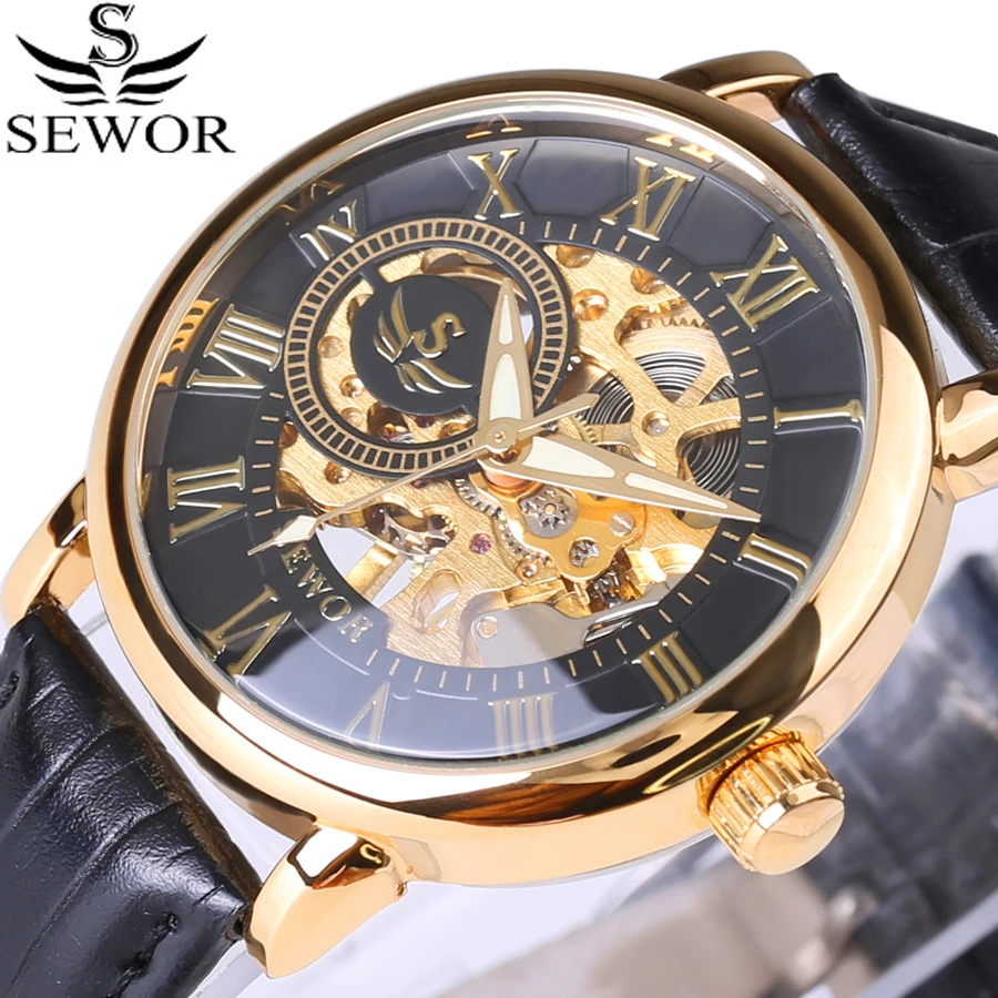 

2017 New luxury brand mechanical watches men Leather strap fashion casual men's wrist watch waterproof relogio masculino