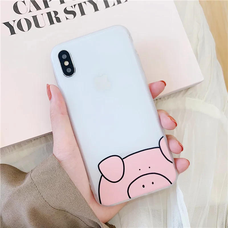 Забавный розовый чехол для iPhone X XR XS Max 6 S 7 8 plus Мягкий Прозрачный силиконовый пары