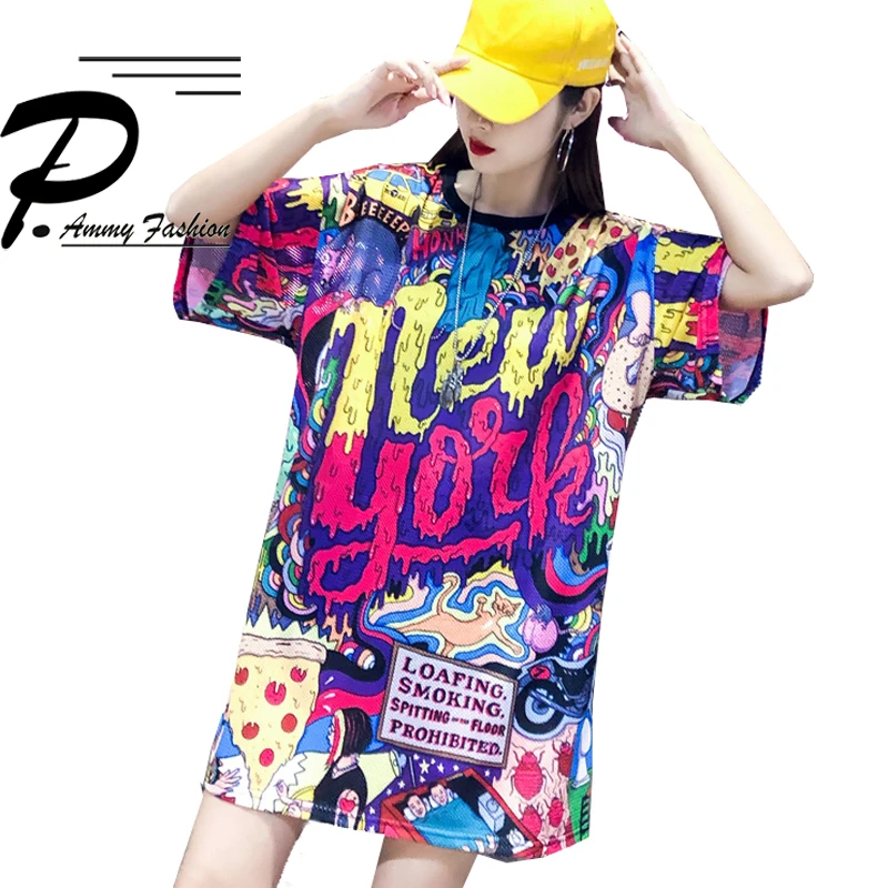 2019 новые Harajuku 3D мультфильм печати средней длины крутая футболка в стиле Панк Плюс