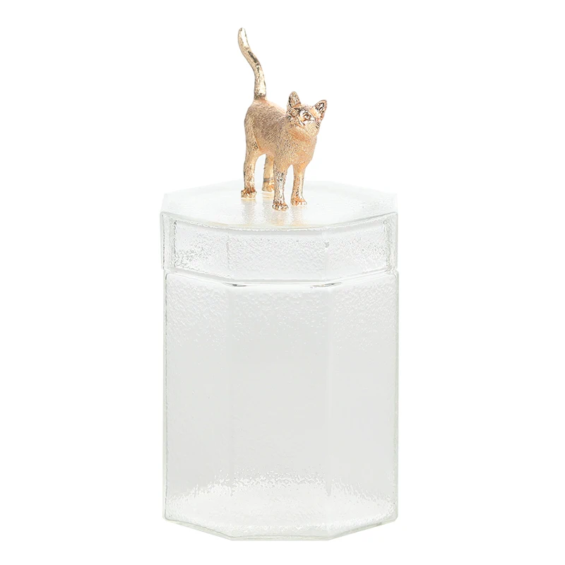Cat Роскошная стеклянная банка для хранения Позолоченные фигурки животных Крышка Чай Кофе гайки специи декор стола контейнеры для хранения еды Органайзер - Цвет: Cat
