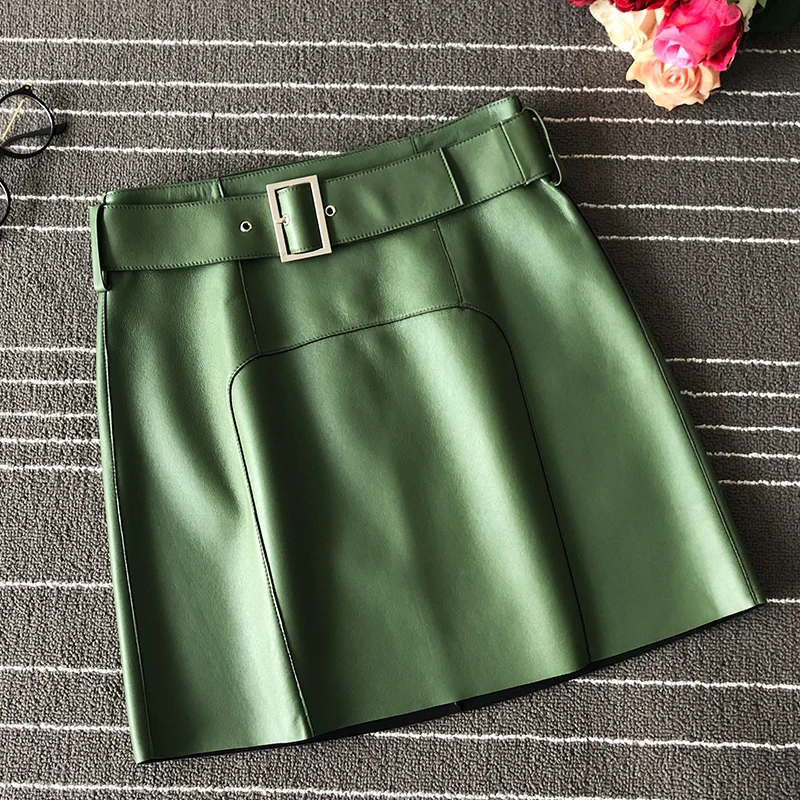 Шикарная Женская Высококачественная юбка трапециевидной формы из овечьей кожи