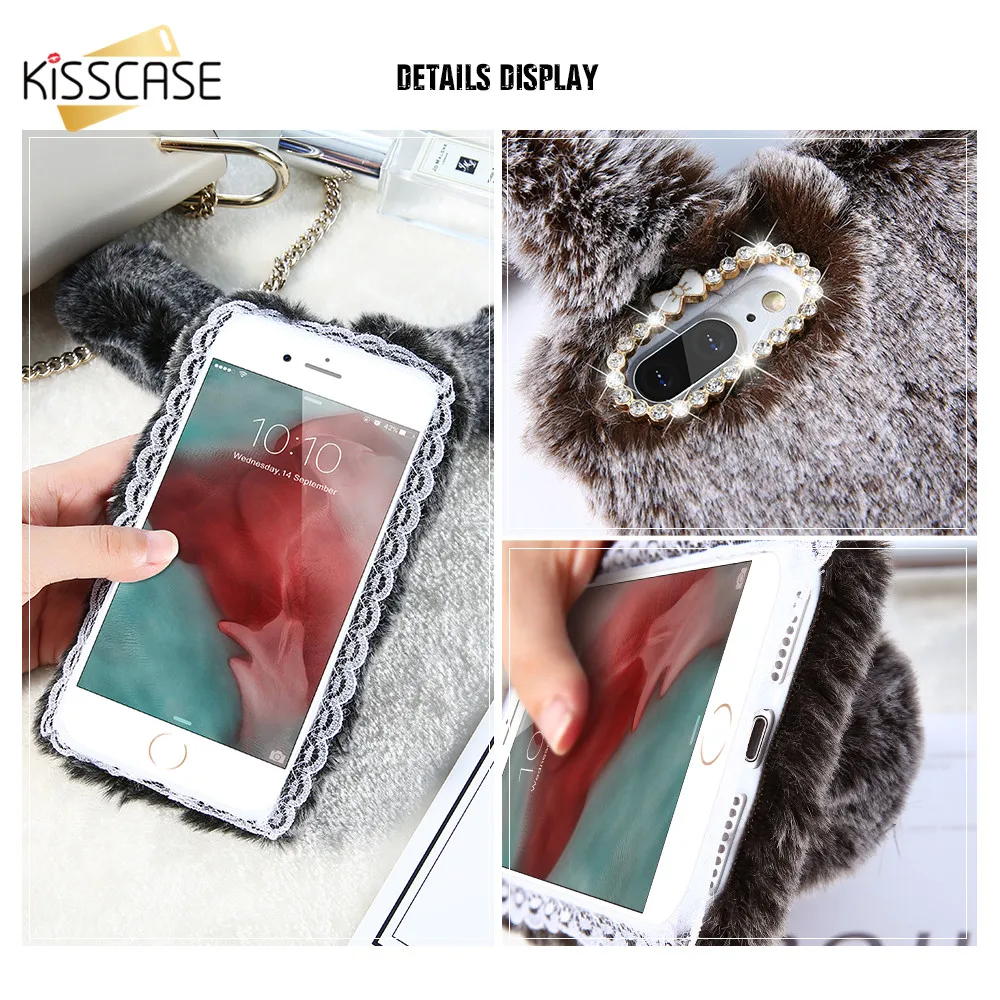 KISSCASE 3D заячьи ушки пушистый чехол для телефона iPhone X XS Max Xr 7 8 Plus милый Алмазный 6 6s 5