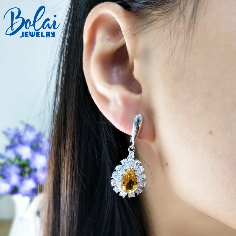 Bolaijewelry 925 стерлингового серебра прочной застежке висячие серьги с натуральным