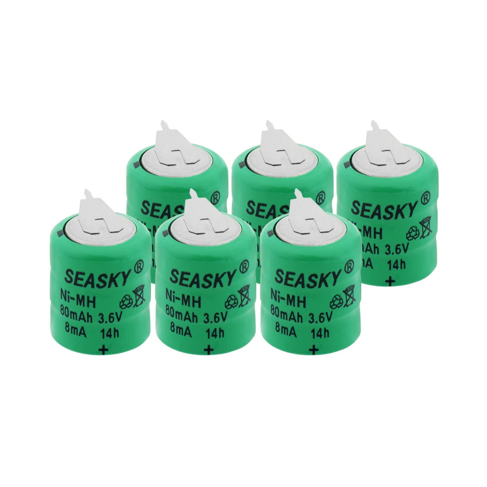 1-10 шт Новинка Высокое качество 3,6 V 80H 80mAh Кнопочная батарея Nimh ni-mh аккумуляторная монетная ячейка со сварочными штырьками для наушников - Цвет: 6  Pieces