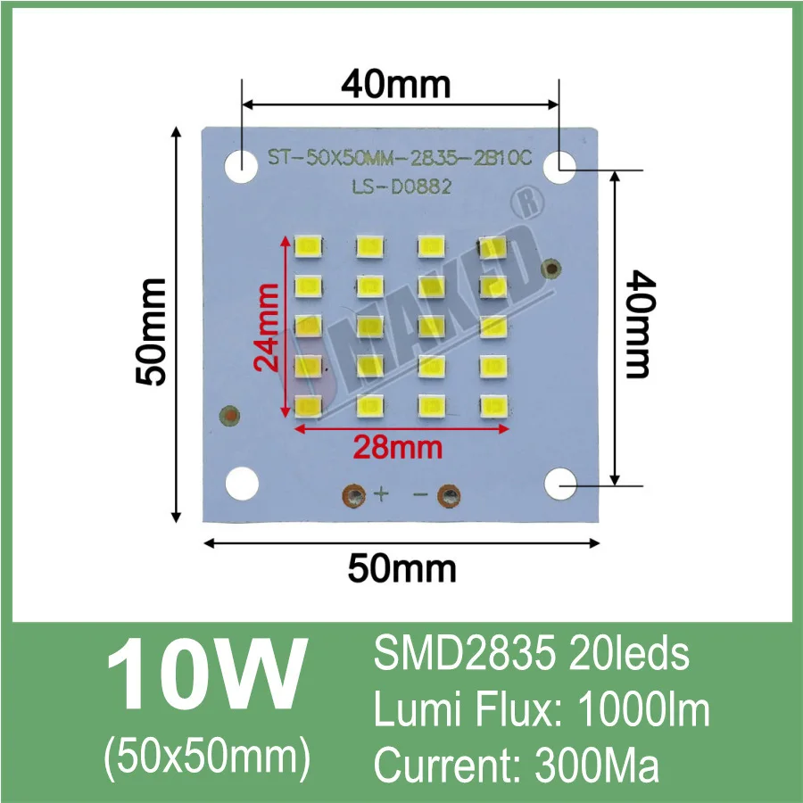 10 Вт светодиодный PCB прожектор светильник источник, полная мощность 5730/2835/5050smd светодиодный алюминиевая пластина основание, теплый белый/белый открытый светильник - Испускаемый цвет: 50x50mm