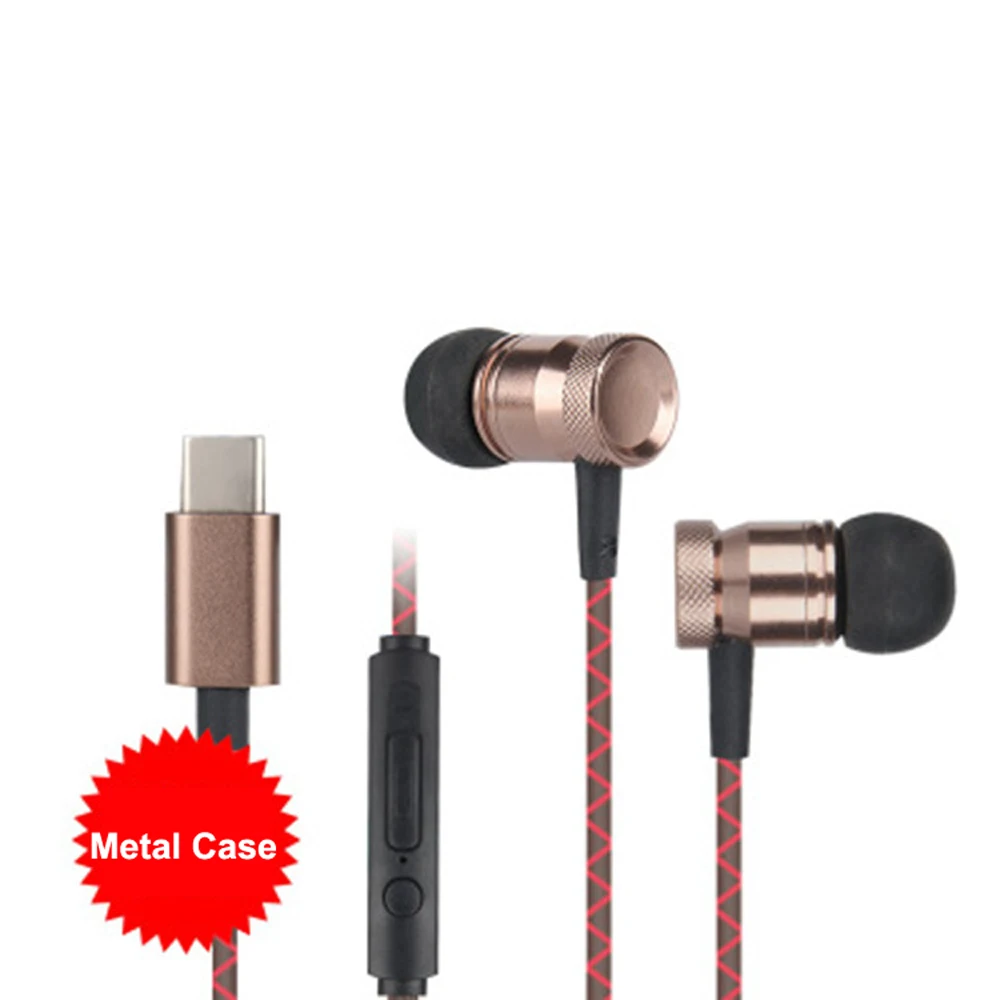 USB Typec наушники для Auriculares Xiaomi huawei mate 20 Pro P30 в ухо голову Телефон с микрофоном Hifi бас гарнитура для samsung USB C - Цвет: Rose Gold