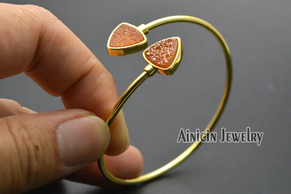 

Luxury Jewelry Shine Drusy Crystal Triangle Shape Open Copper Bangles Gold Plating Fashion Women Gift Jewelry