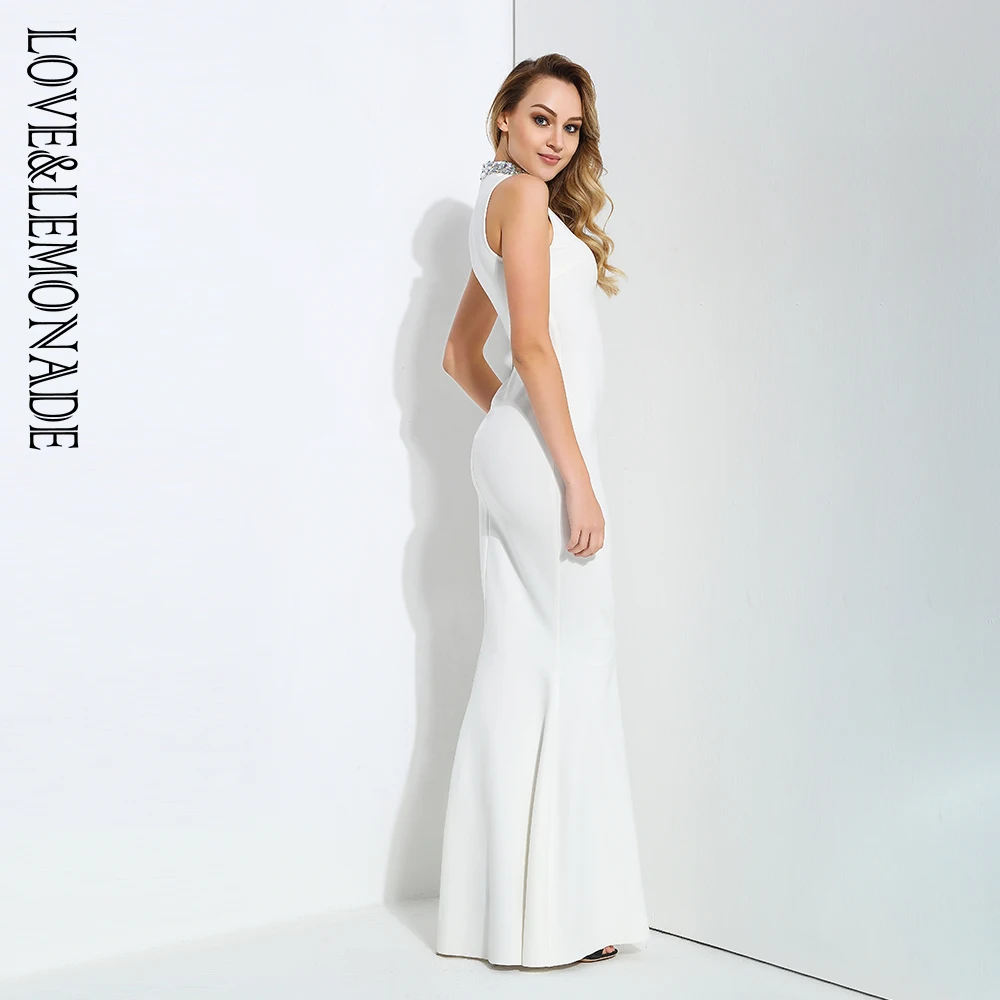 Love& Lemonade длинное платье с белым воротником и украшением из бисера LM1031