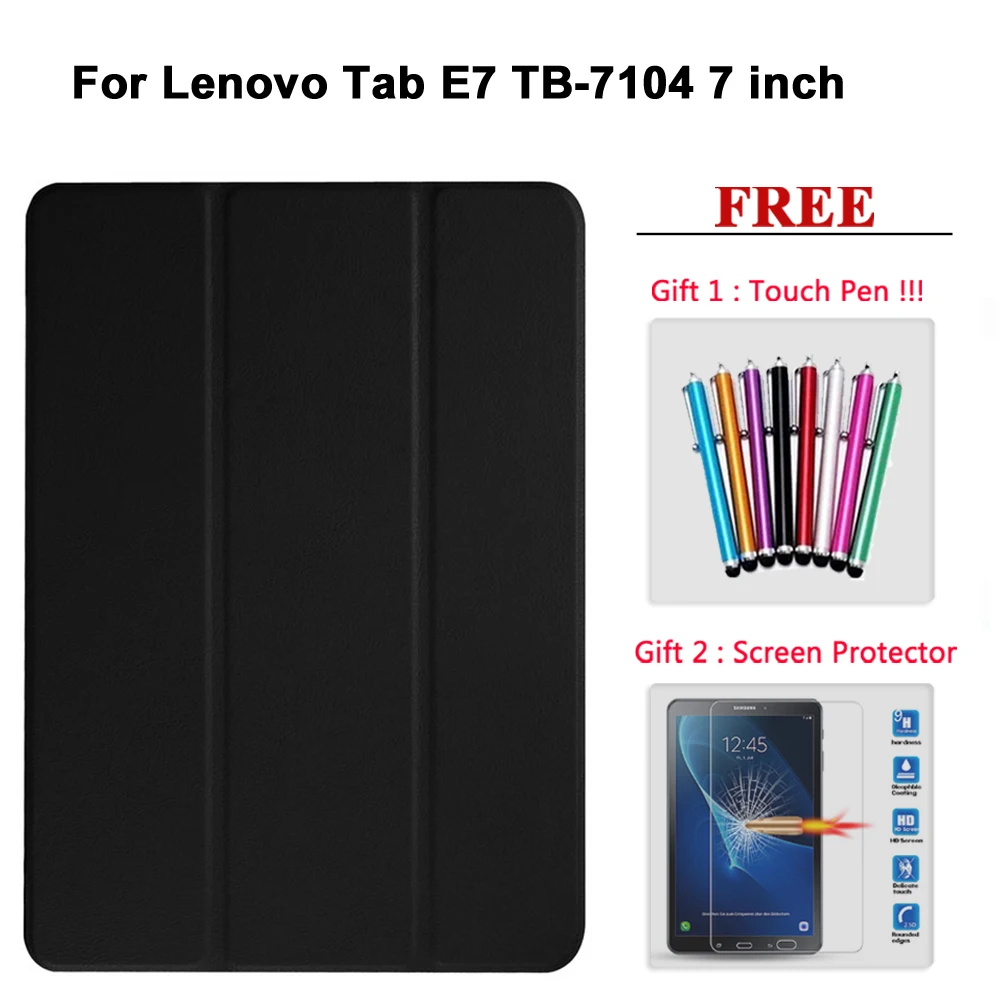 Tab E7 hei Free Screen Protector Glass+Case For Lenovo Tab E7 / E8 / E10 / M10 PU Leather Smart Magnetic Cover TB/X104F/7104F/8304F/X605F - Цвет: Tab E7 hei