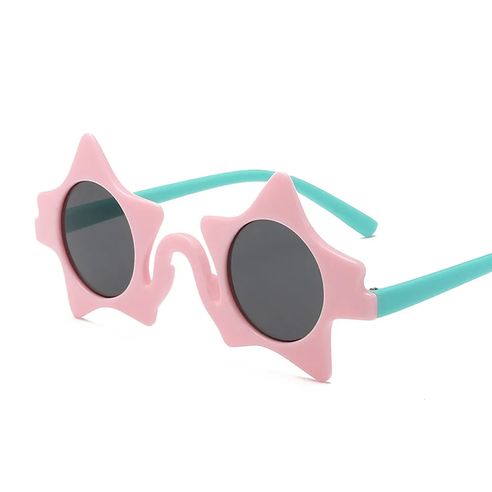 Pink Sunglasses Детские солнцезащитные очки с пентаграммой, милые детские солнцезащитные очки, фирменный дизайн, Необычные зеркальные УФ-очки 400, поляризационные, для улицы, для детей, безопасный подарок - Цвет линз: Pink Sunglasses
