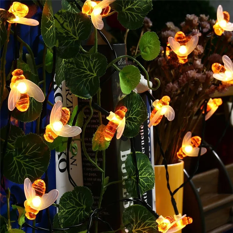 Солнечные светодиодные гирлянды 5 м 20 LED милые пчелы декоративные сказочные огни