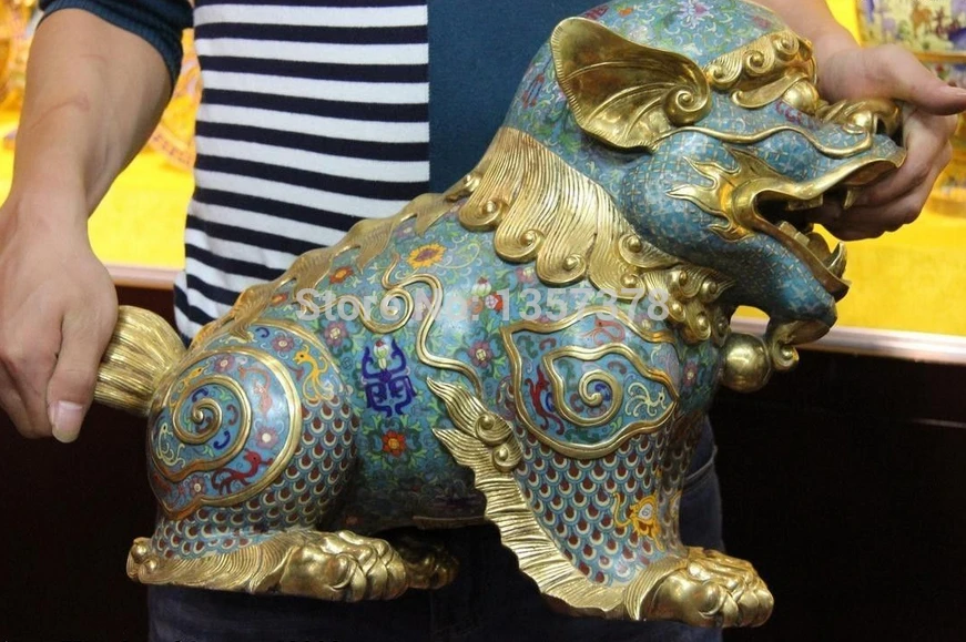 SCY shitou 00179 14 Дворцовая бронзовая медная позолота Cloisonne Feng Shui Evil Fu Foo Dogs со скидкой 30%
