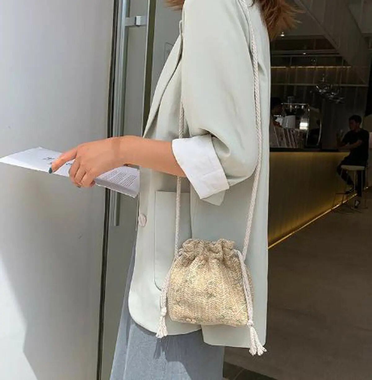 Плетеная Сумка ведро из ротанга соломенная сумка с цветочным принтом пляжная