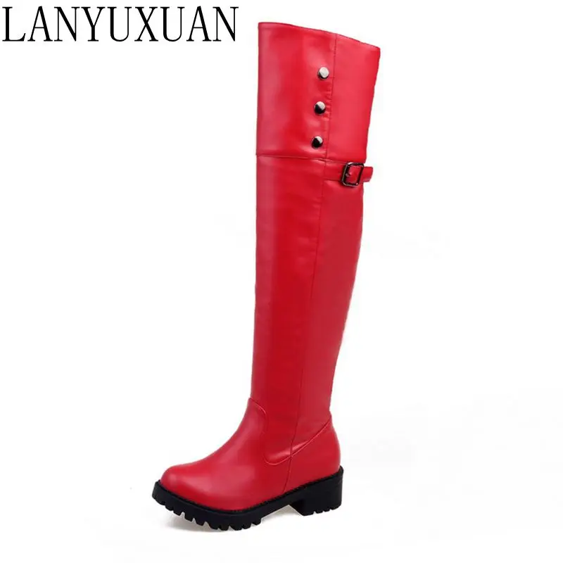 

LANYUXUAN Botas Super Big Size 30- 52 Women Over Knee Half Wedge Boots Woman Snow Botas Fashion Winter Warm Footwear Shoes X-01