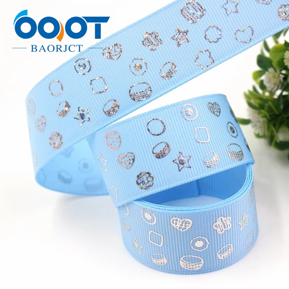 OOOT BAORJCT I-19326-817 10yards 25mm laser Silver geometric Printed grosgrain ribbon DIY handmade headdres wedding gift wrap | Дом и сад