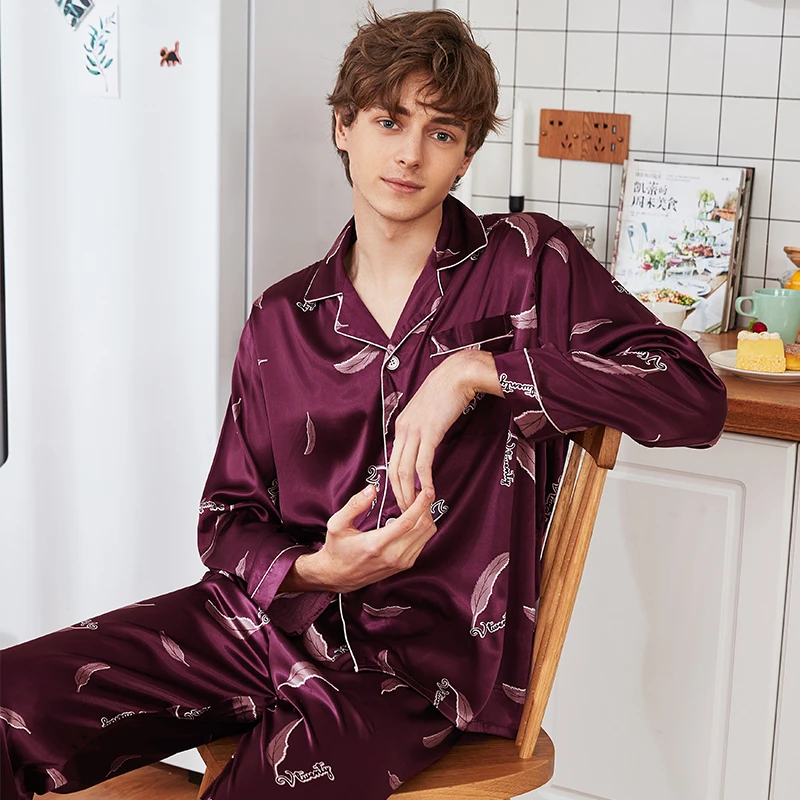 2019 New Summer Faux Silk Pajama Sets Men Satin Short Sleeve pajamas Man Night Sleepwear Set Loose Paisley Pyjamas For Male | Мужская