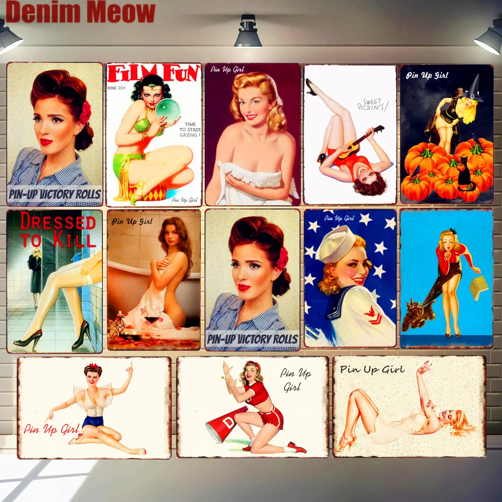 Pin Up Girl металлические жестяные знаки сексуальная леди винтажный постер милая