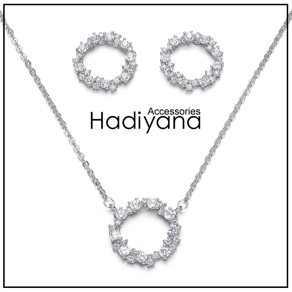 Комплект ювелирных изделий HADIYANA из 2 предметов с фианитом класса ААА ожерелье и