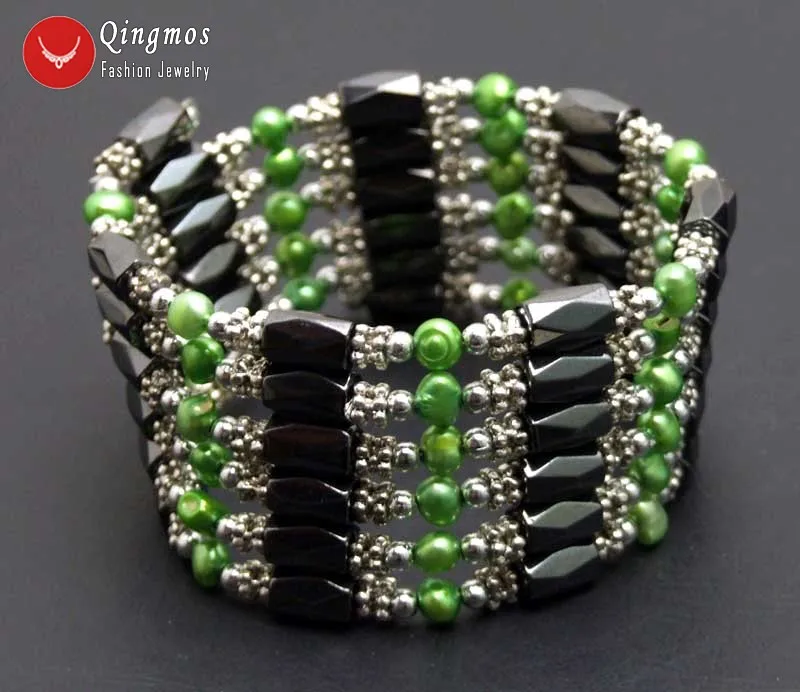 Браслет Qingmos Pearl для женщин с 4-5 мм светло-зеленым барочным жемчугом и черным