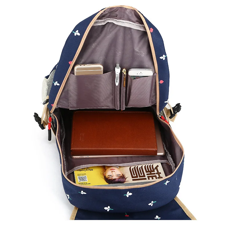 

fashion women canvas backpack School Bags Teenagers girls boys shoulder bags travel bags 3 Pcs/Set rucksack mochila schoolbags