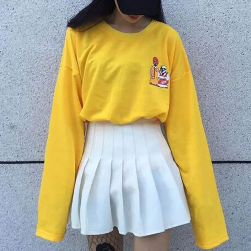 Весна Новые Фанни футболки для девочек Harajuku футболка для женщин с длинным рукавом мультфильм печати желтый Топы корректирующие