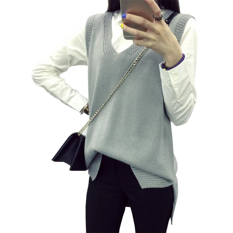 Женский пуловер 2017 Свитера средней длины свободный Однотонный женский свитер