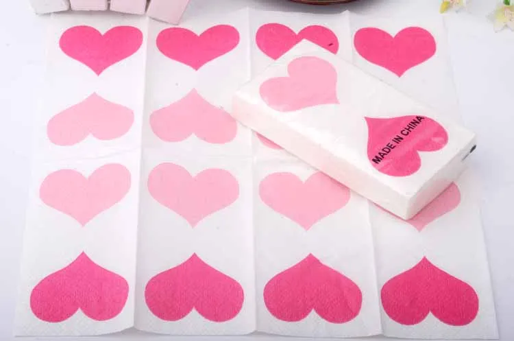 5 пакетов 50 шт. небольшие салфетки с принтом в виде РОЗОВОГО СЕРДЦА|tissue china|supply