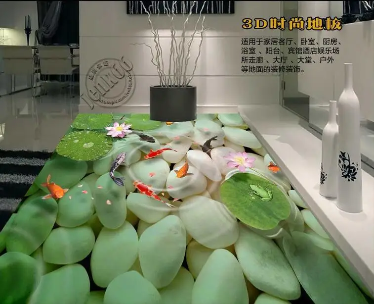 Бесплатная доставка 3D Наклейка на стену заказ каменный Лотос карп настил