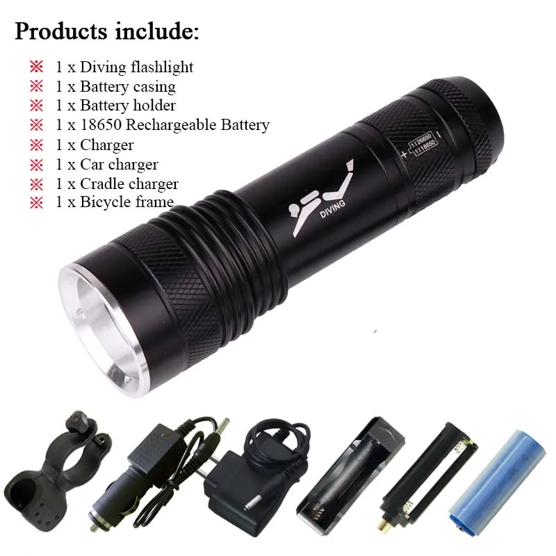 Dive Flashlight C1 Diver Дайвинг вспышка светильник подводный 100 м 18650 или 26500 белый желтый УФ-светильник для дайвинга XML-2 T6 светодиодный фонарь для дайвинга - Испускаемый цвет: Dive Flashlight C1