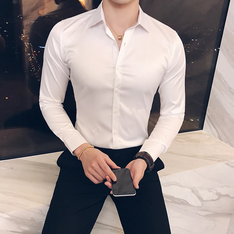 Новинка Осень 2020 однотонная эластичная рубашка с длинными рукавами против