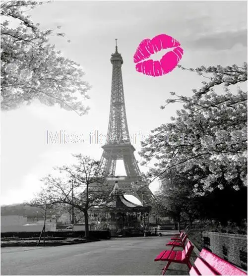 Душ Шторы отделкой в виде красных губ с рисунком Эйфелевой башни Ванная комната