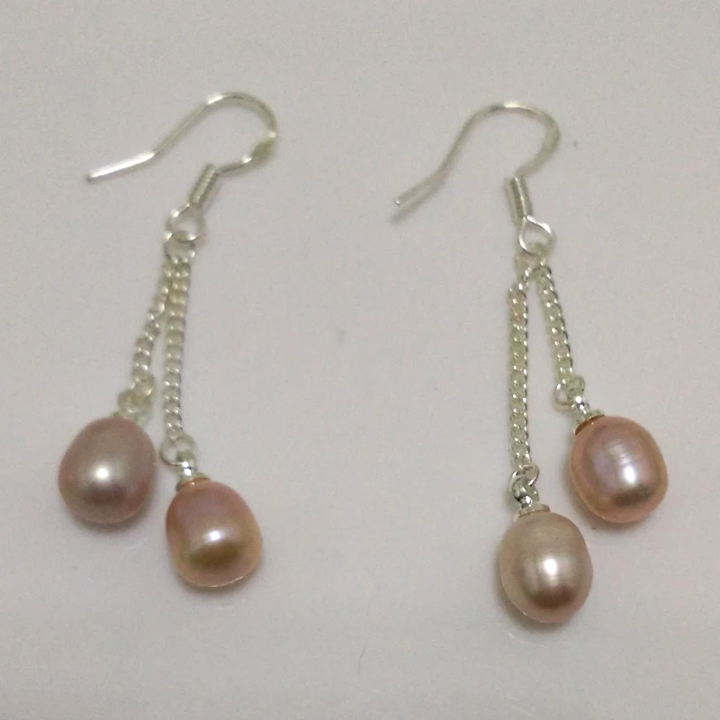 

7-8mm Double Lavender Natural Drop Pearl Earring with Sterling Silver Hook