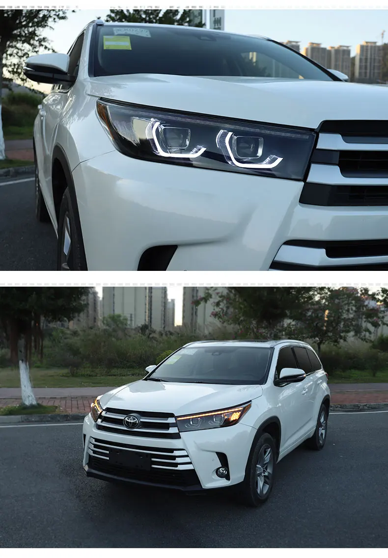 Набор для автостайлинга для фары Toyota highlander Kluger highlander все светодиодный светодиодные дневные ходовые огни на передних фарах динамический сигнал поворота