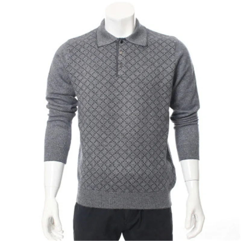 new arrival 100%goat cashmere turn-down collar knit men fashion argyle pullover sweater H-straight red 3color S/2XL | Мужская одежда