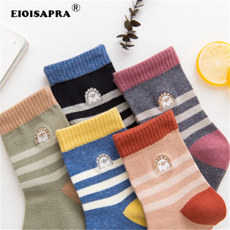 

[EIOISAPRA] Korean Harajuku Funny Cartoon Stripe Cute Short Sock Novelty Women Embroidery Cotton Female Socks For Women Meias