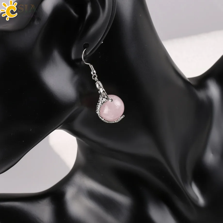 Женские серьги подвески русалки CSJA круглые из натурального камня с опалом